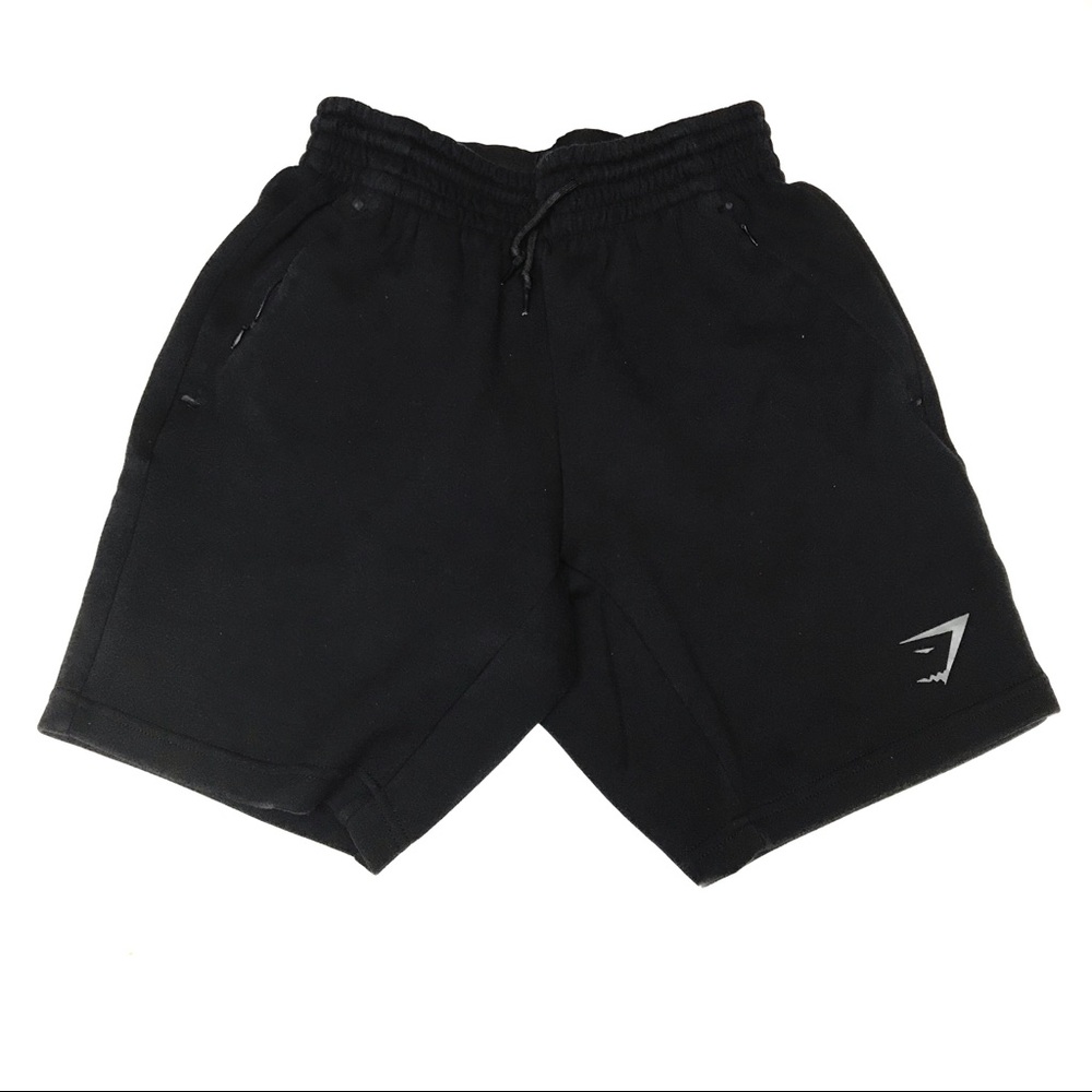 •GYMSHARK• Men’s Black Sweat Shorts Grey Logo Back Pocket